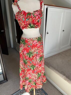 Red Tropical Print Maxi Set
